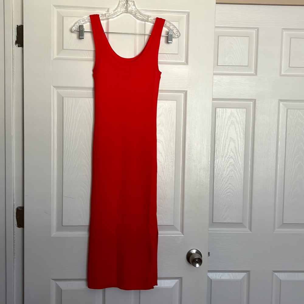 Amazon The Drop Red/Orange Rib Midi Dress XXS